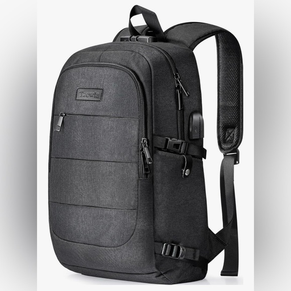 Black Unisex Backpack with combo lock security, USB charging ports, anti-theft main image 4